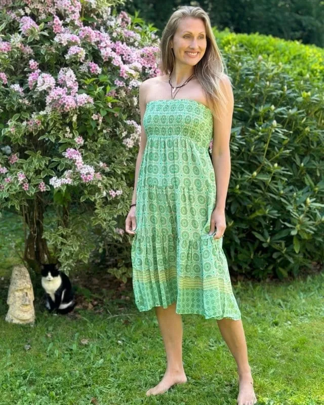 Patterned Tiered Skirt/Dress - Apple Green