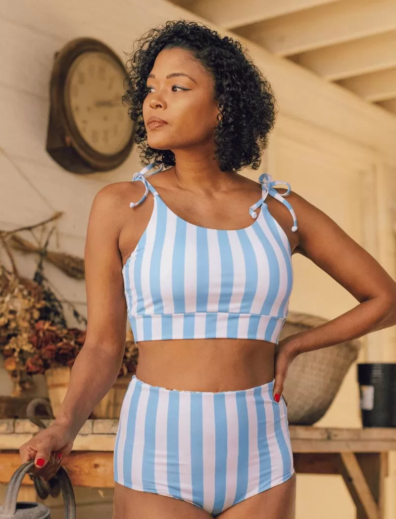 Peri Stripe Shoulder-Tie Crop Top