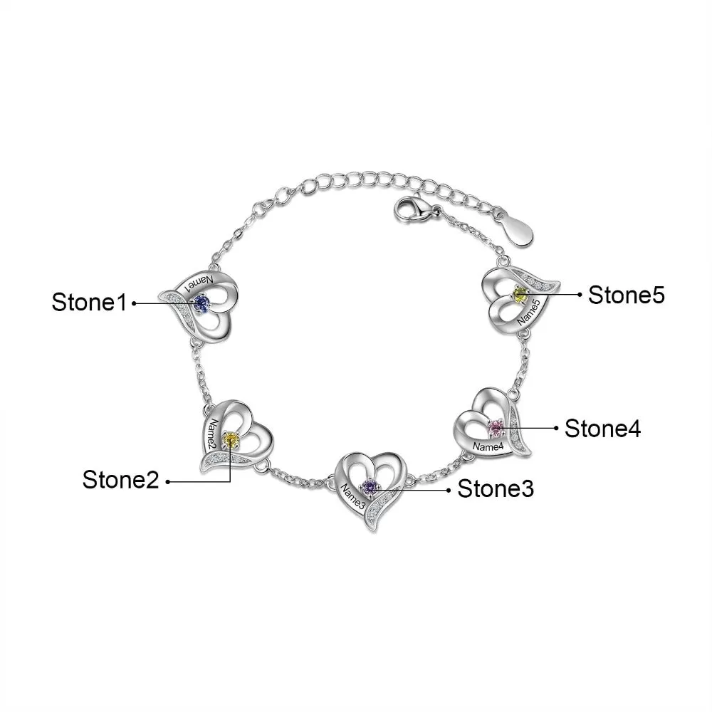 Personalized Cordate Charm Bracelets With 5 Birthstone