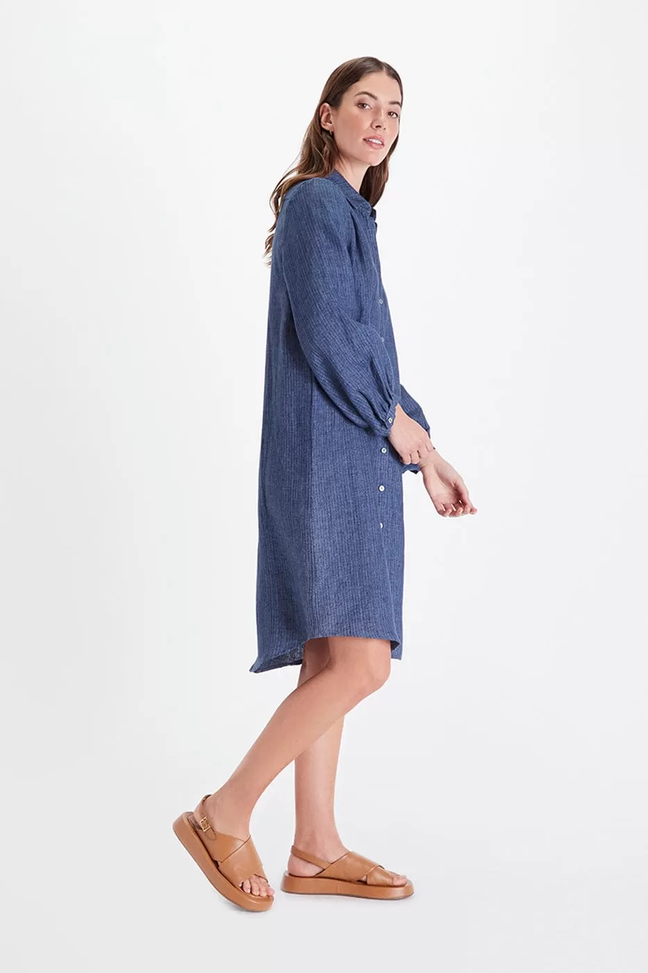 Petra Shirt Dress - Striped Linen