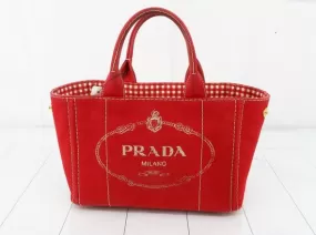 PRADA Canapa Check Handbag - Red