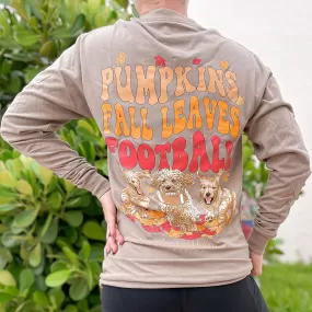 'Pumpkins, Fall Leaves, Football' Puppy Long Sleeve Tee by Simply Southern