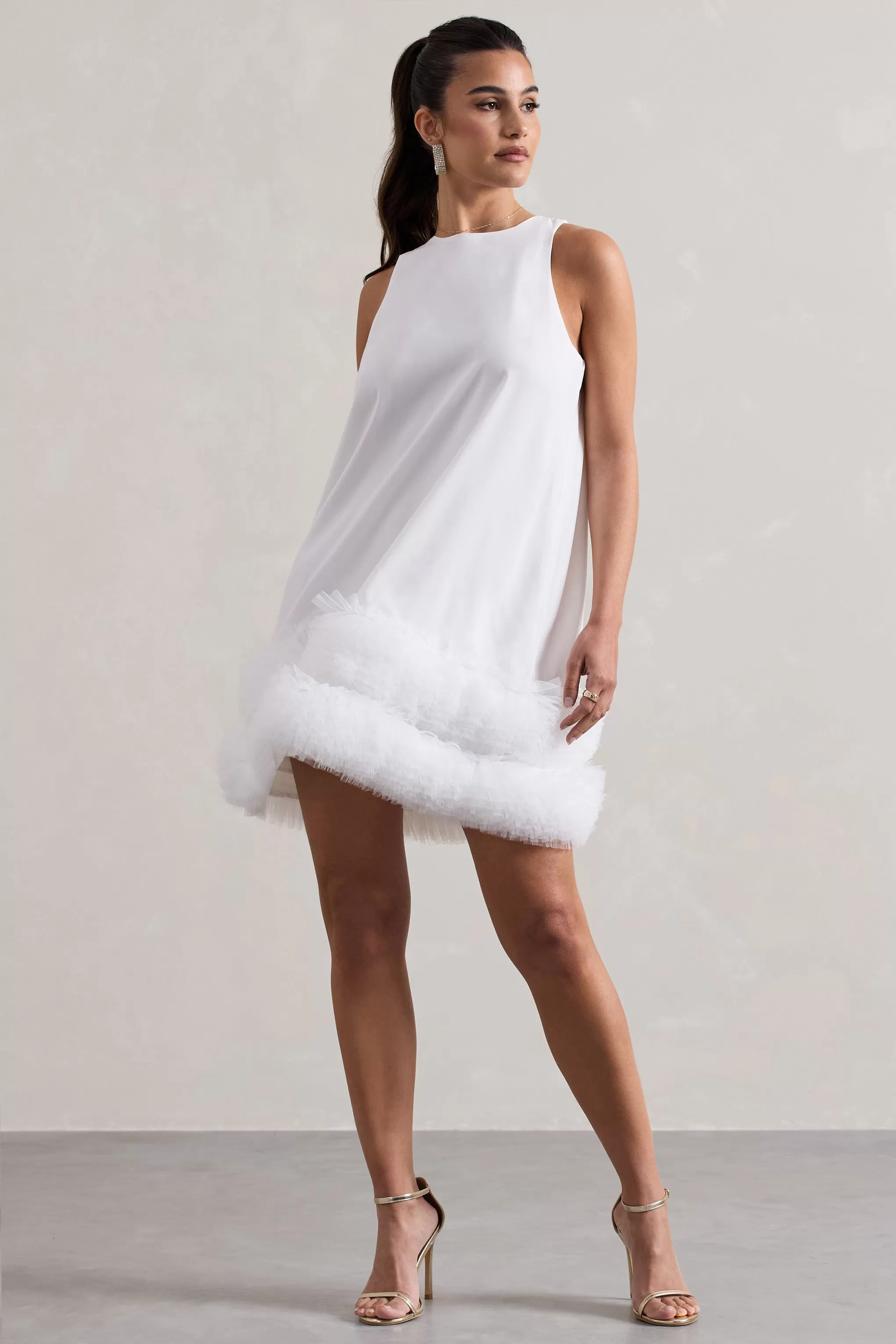 Raise A Glass | White A-Line Mini Dress With Tulle Hem