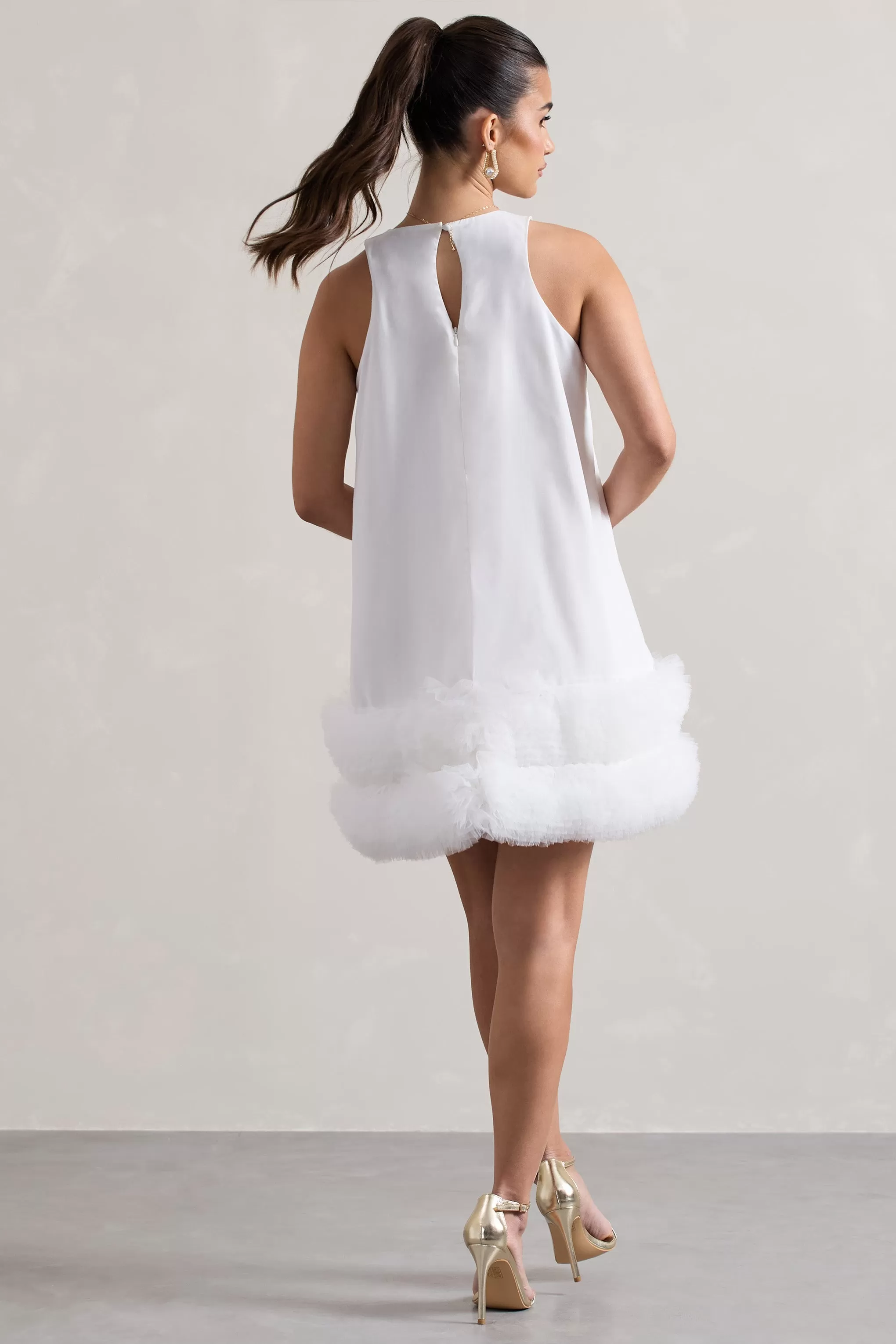 Raise A Glass | White A-Line Mini Dress With Tulle Hem