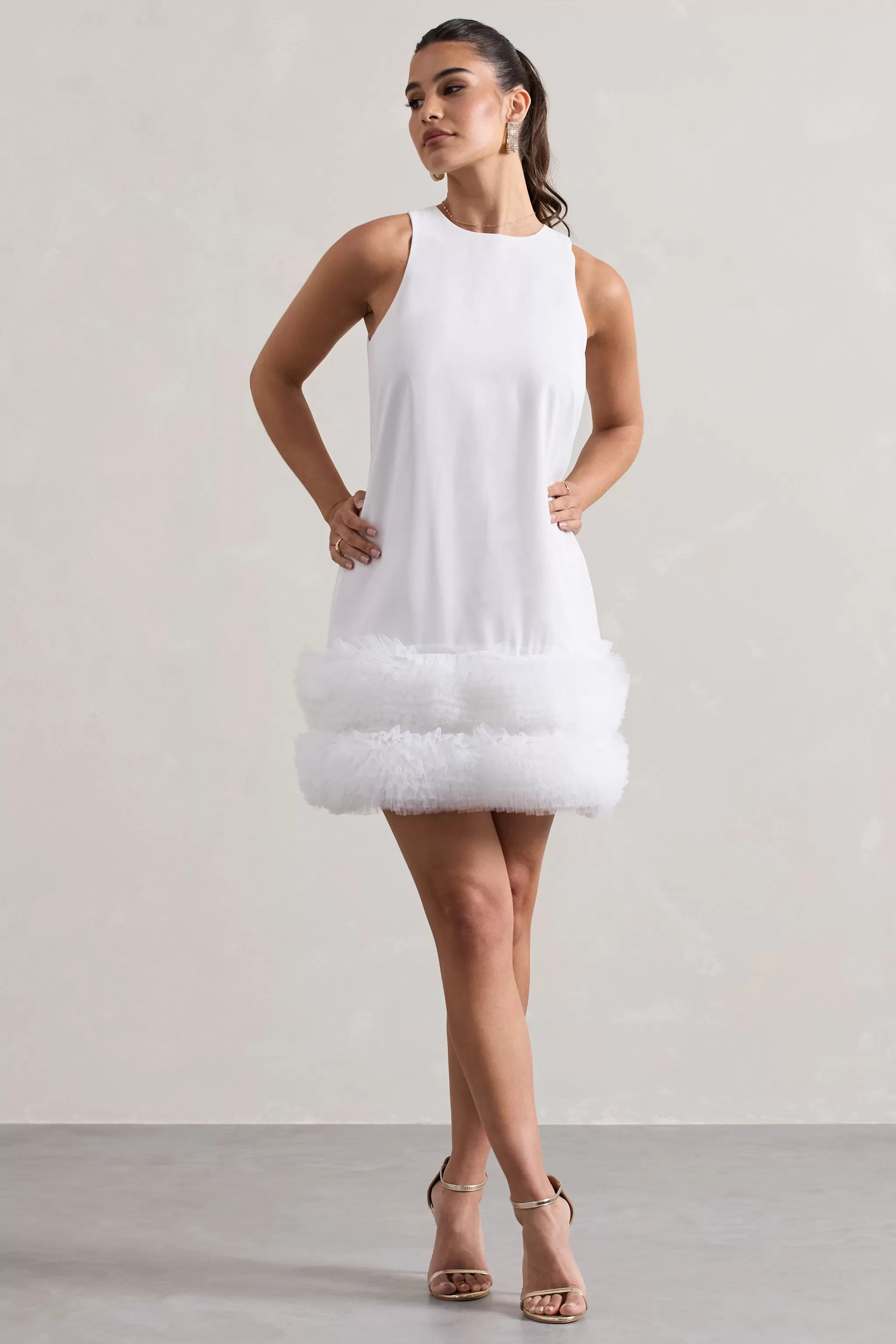 Raise A Glass | White A-Line Mini Dress With Tulle Hem