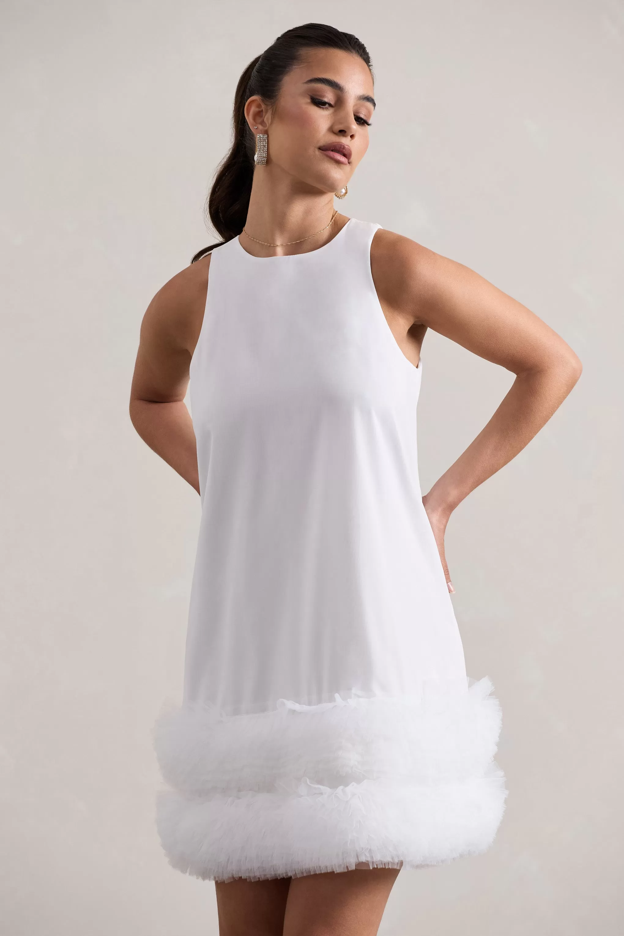 Raise A Glass | White A-Line Mini Dress With Tulle Hem