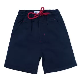 Red Drawstring Navy Twill Shorts