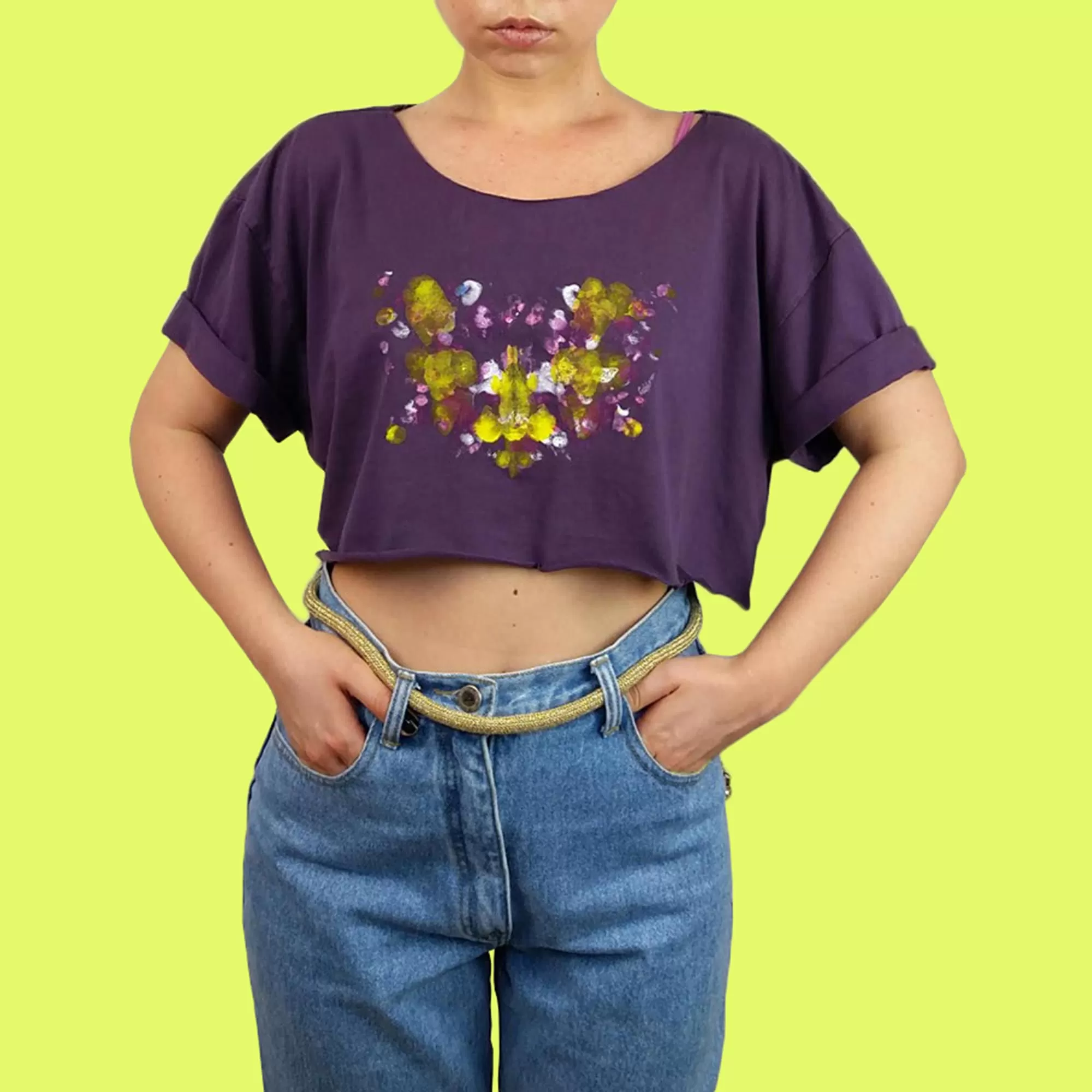 Reworked Hand-painted Rorschach Crop Top