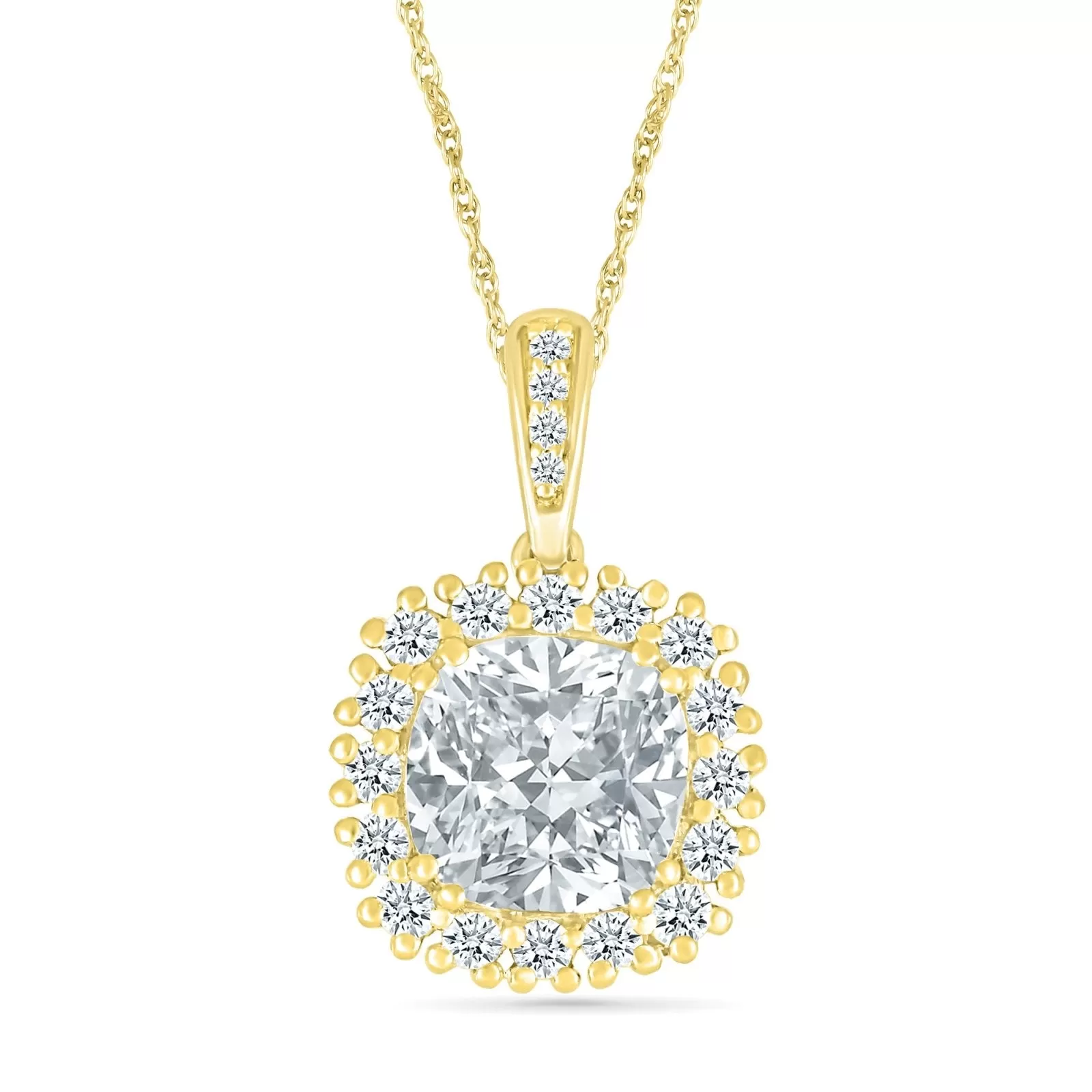 Round White Sapphire Pendant with White Sapphire Halo