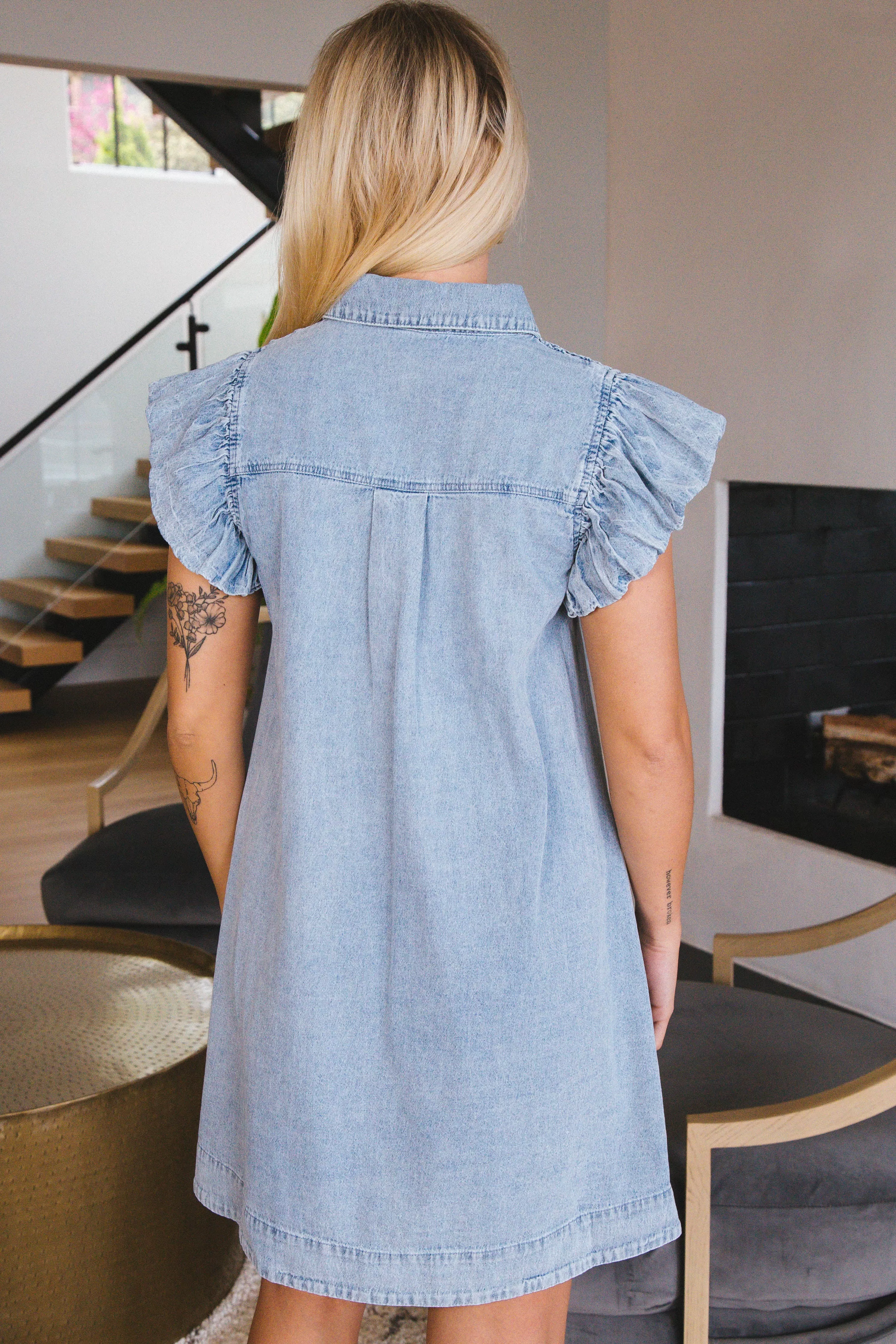 Sadie Denim Button Down Dress, Light Blue