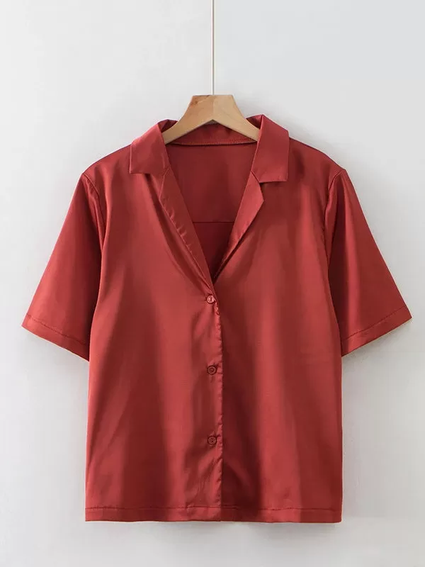 Satin Suit Collar Short Sleeve Shirt