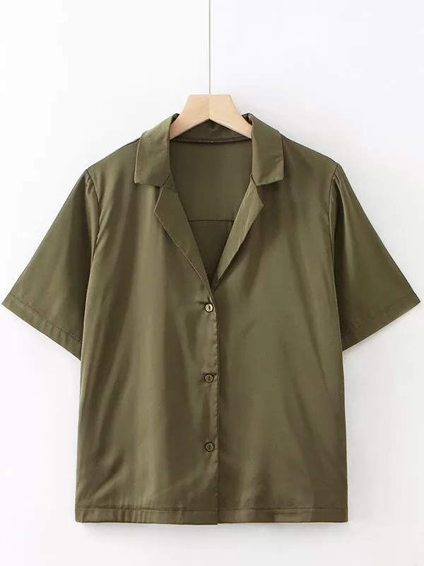 Satin Suit Collar Short Sleeve Shirt