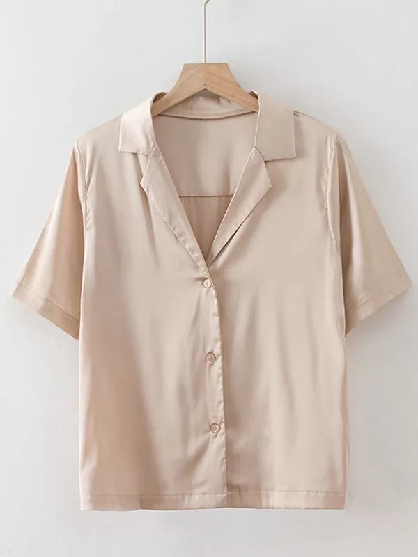 Satin Suit Collar Short Sleeve Shirt