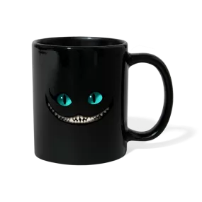 Schwarze Tasse mit Grinsekatze