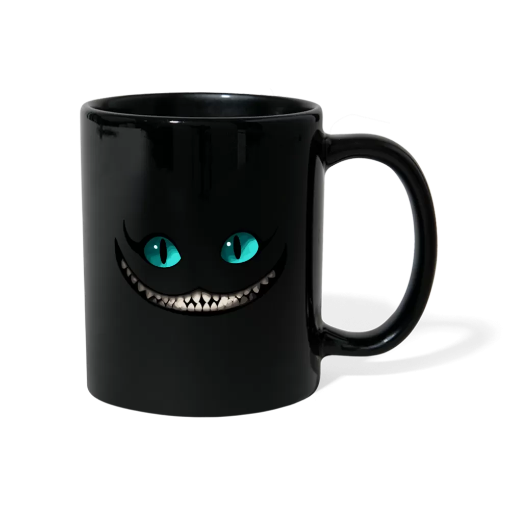 Schwarze Tasse mit Grinsekatze