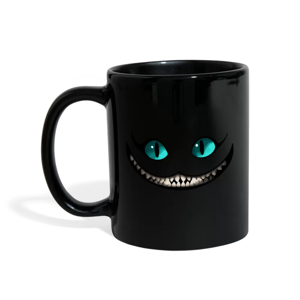 Schwarze Tasse mit Grinsekatze