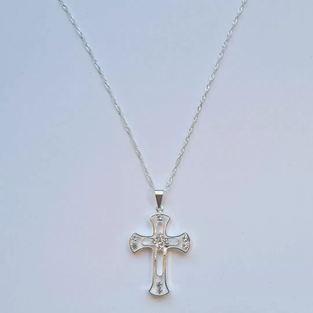 Silver Cross Necklace with semi precious gems