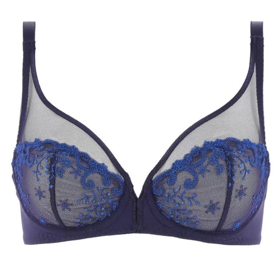 Simone Perele Delice Sheer Plunge Bra in Midnight 12X319