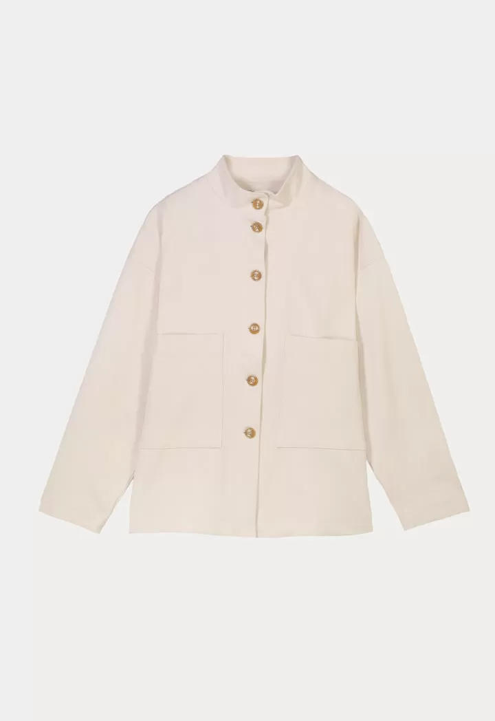 Solid Fitted Buttoned Shirt Jacket