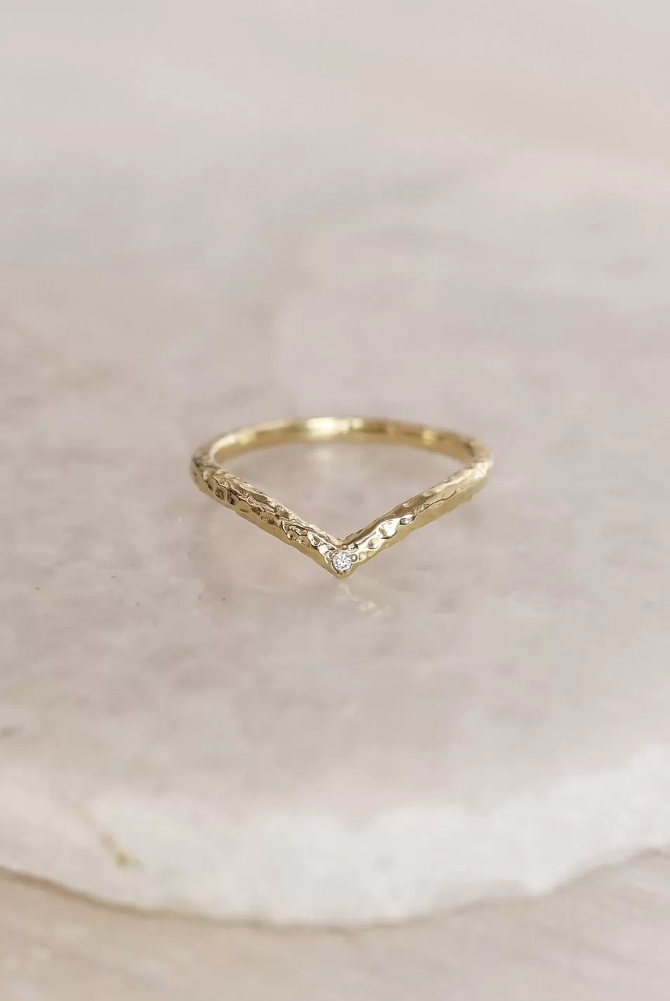 Solid Gold Textured Chevron Diamond Ring