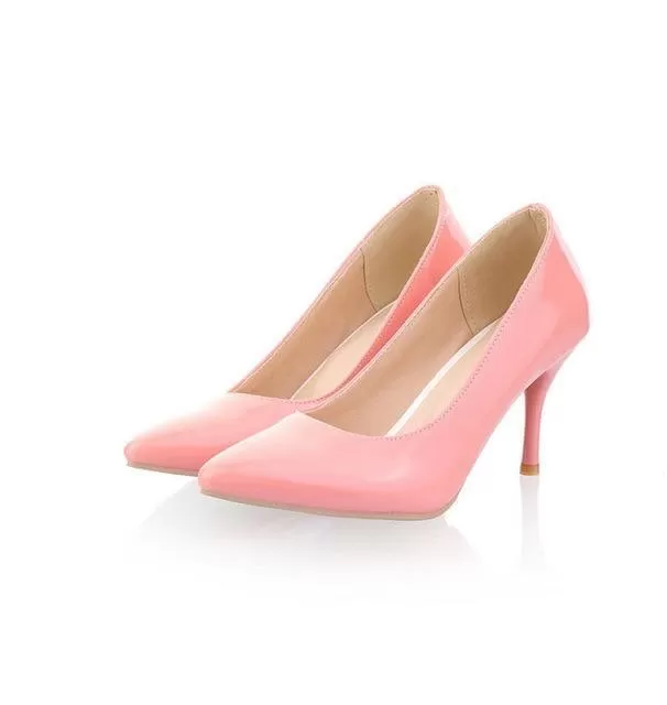 Solid Patent Leather Heeled Pumps Shoes