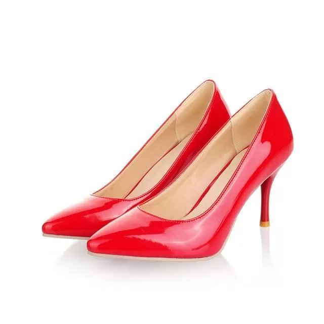 Solid Patent Leather Heeled Pumps Shoes