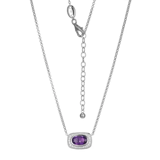 SS 19 Oval Amethyst and CZ Pendant