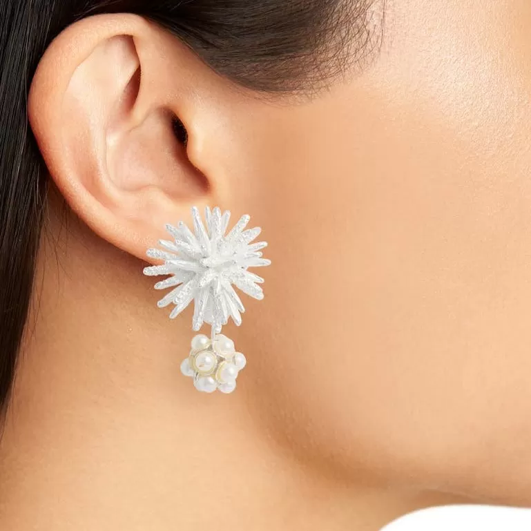 Starburst pearl cluster drop clip-on earrings