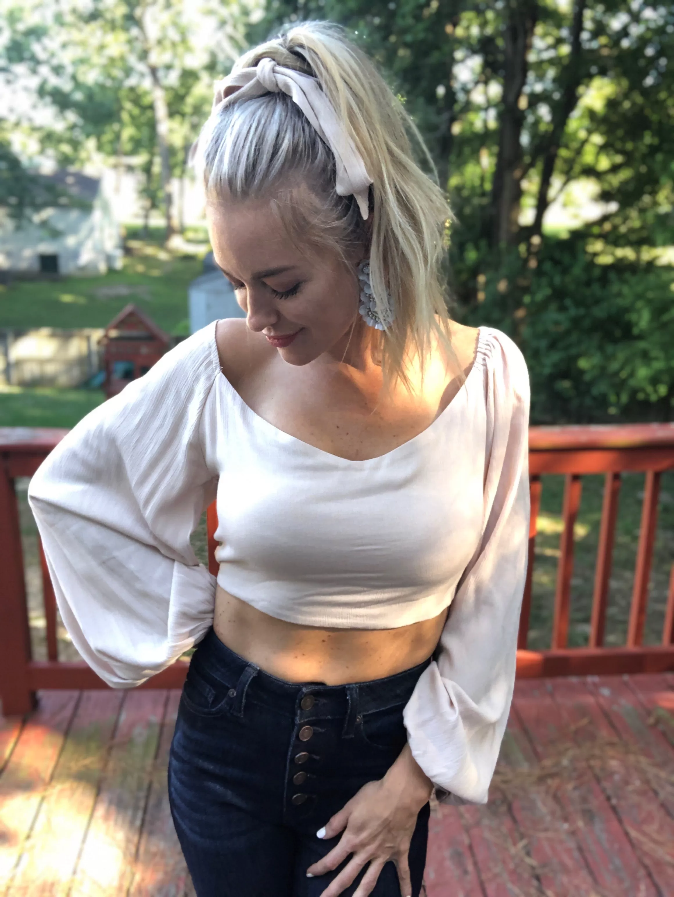 Stay Ready Crop Long Sleeve Top- Cream