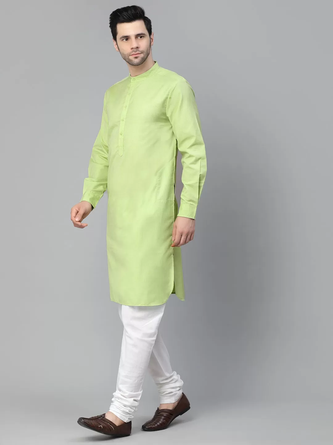 Style Quotient Mens Green Solid Kurtas