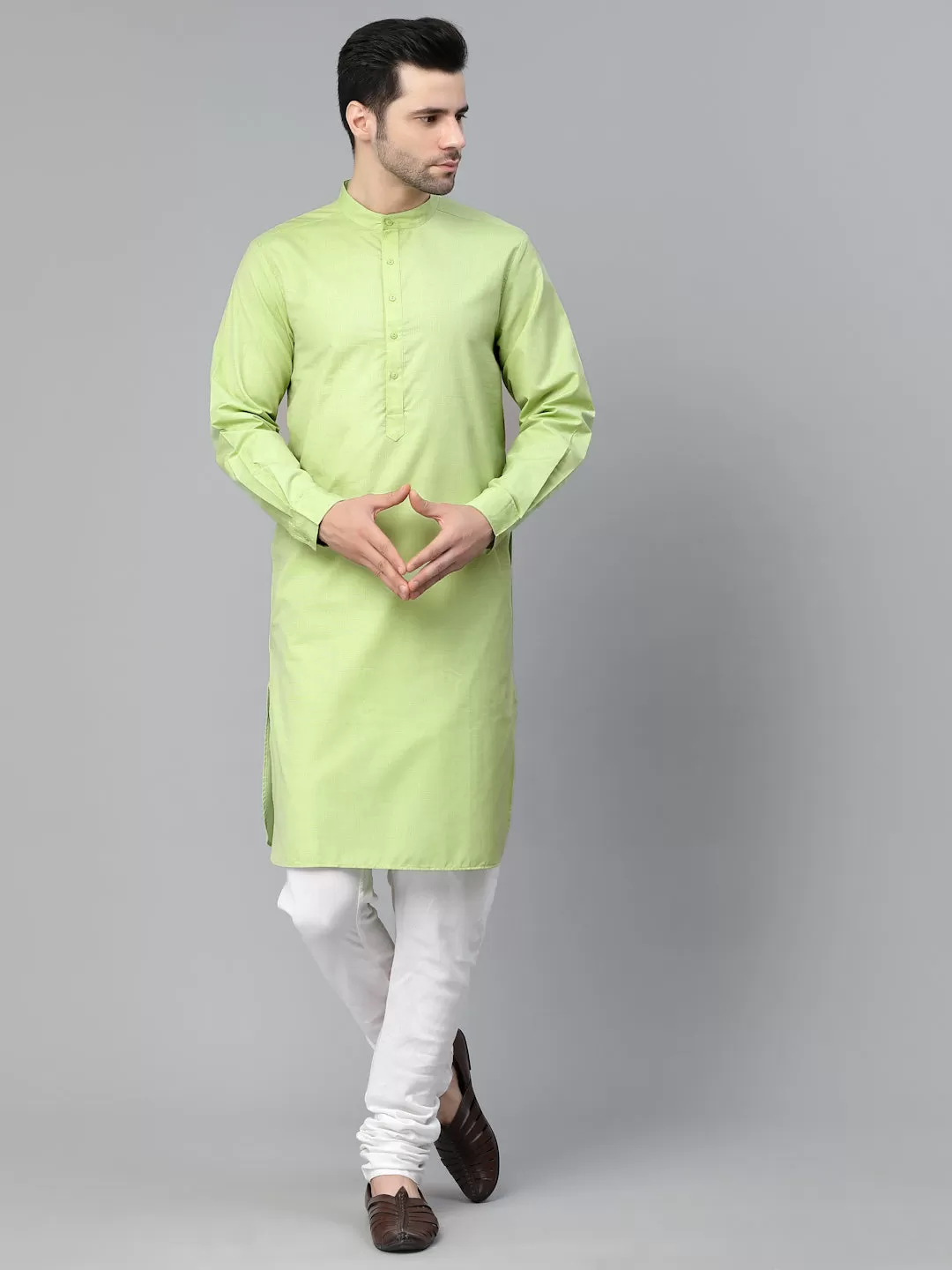 Style Quotient Mens Green Solid Kurtas