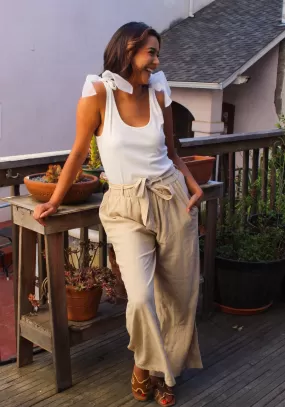 Summer’s Finest Wide Leg Tie-Waist Linen Trouser - Oatmeal