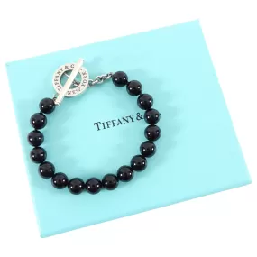 Tiffany & Co.  Black Bead and Sterling Toggle Bracelet