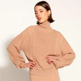 Treasure Turtleneck Cable Knit - Tan