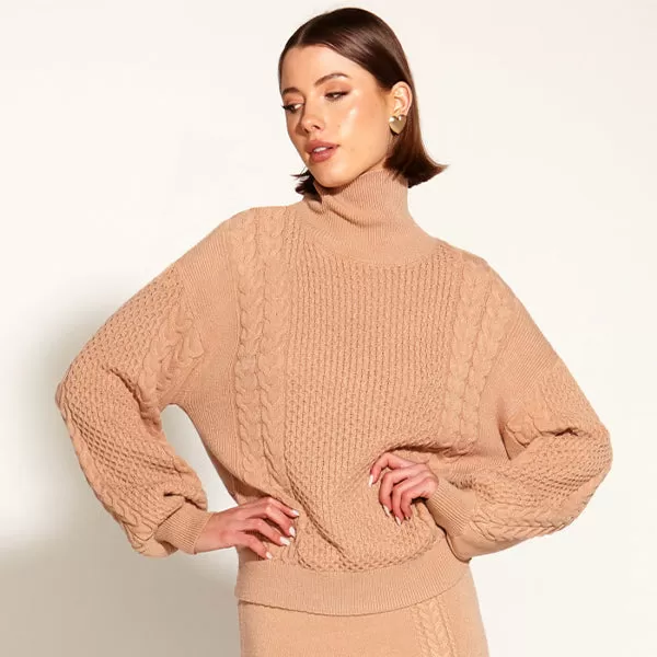 Treasure Turtleneck Cable Knit - Tan