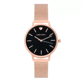 Twelve O'Heart Black Dial Rosegold Mesh Strap Watch