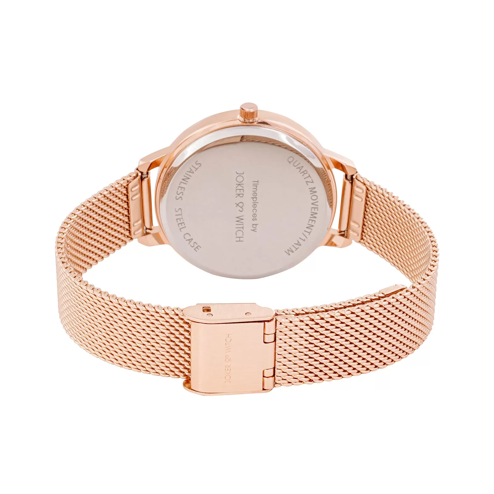 Twelve O'Heart Black Dial Rosegold Mesh Strap Watch