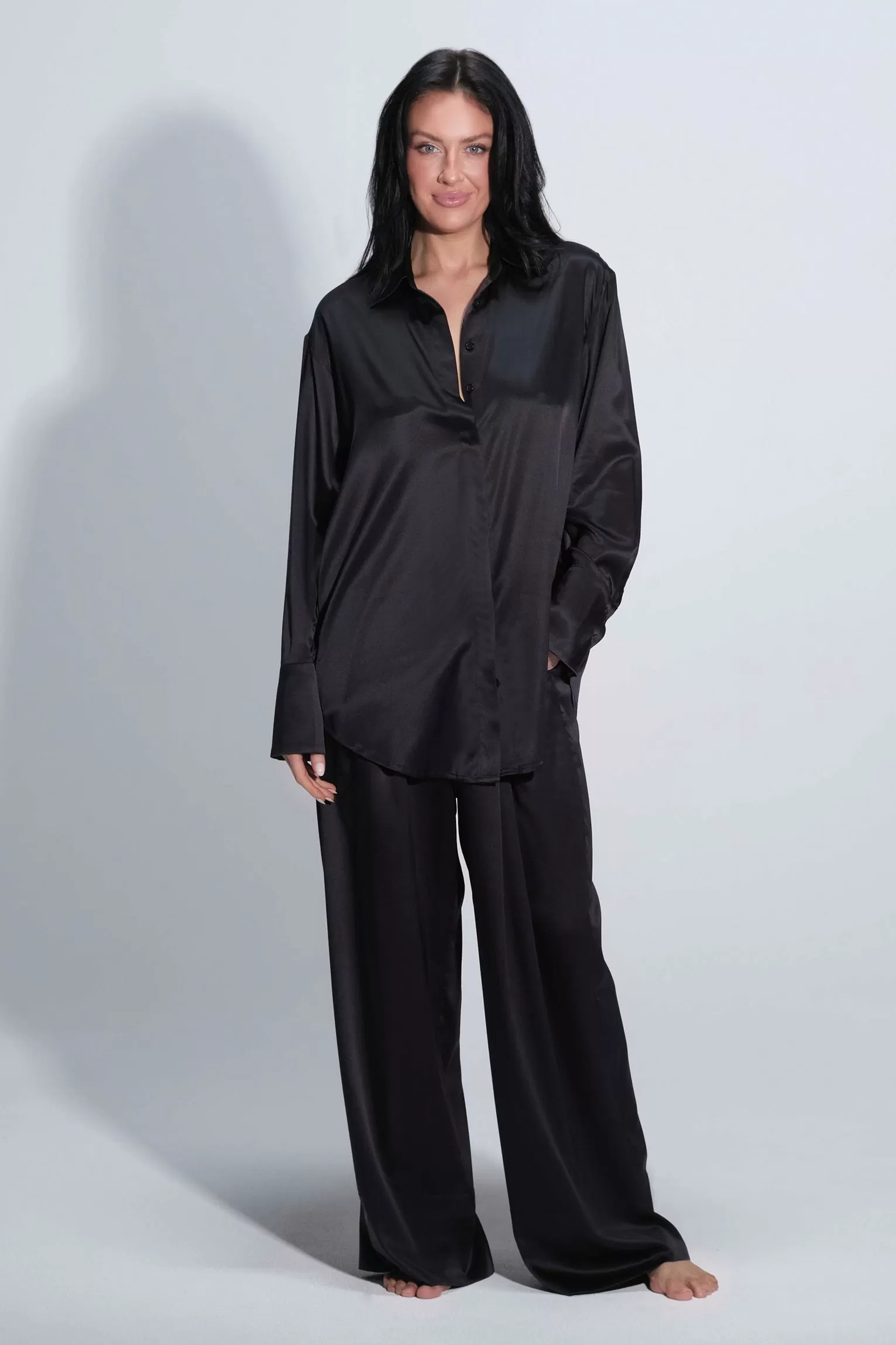 Twyla Silk Pyjama Shirt Black