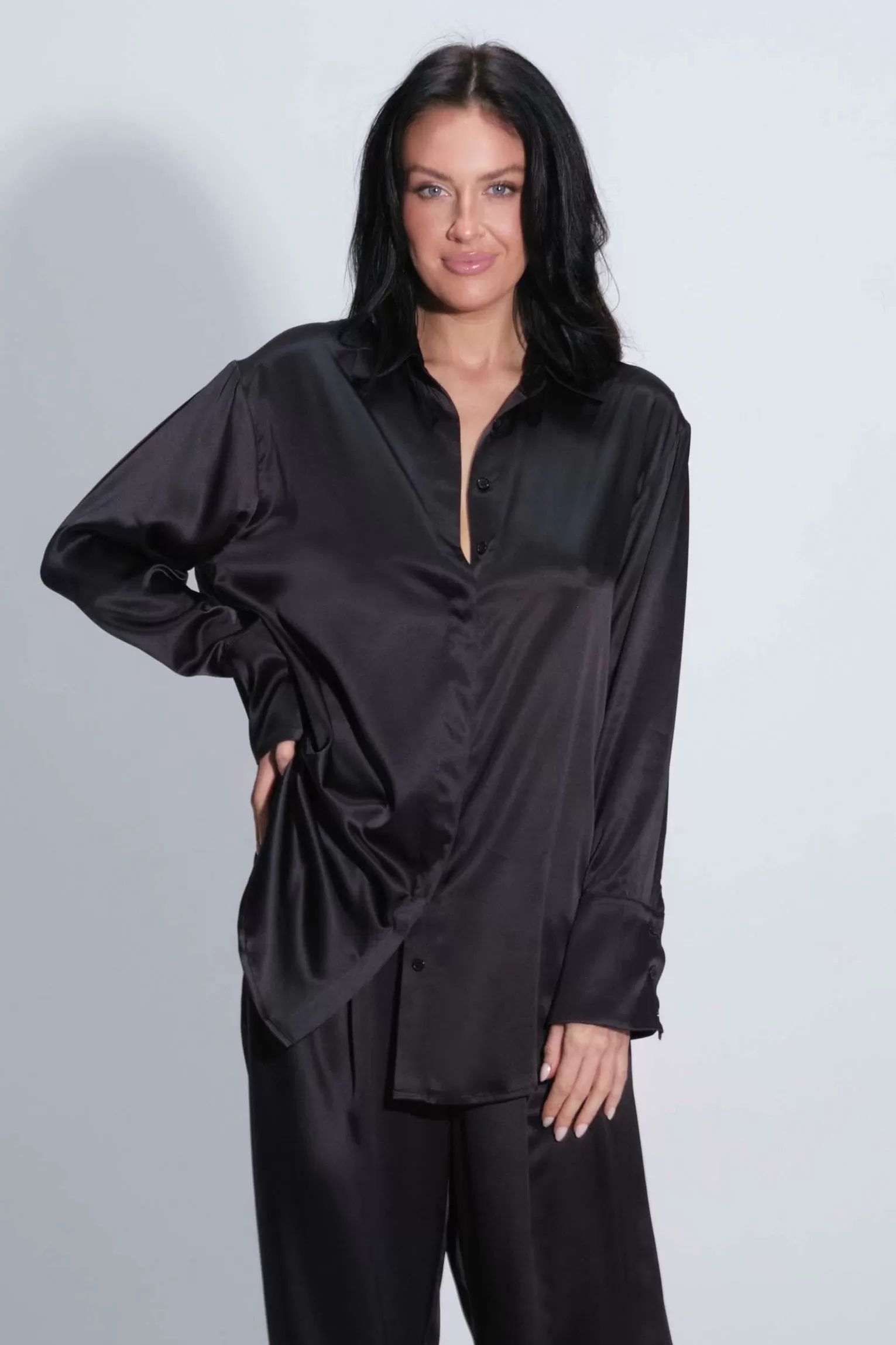 Twyla Silk Pyjama Shirt Black