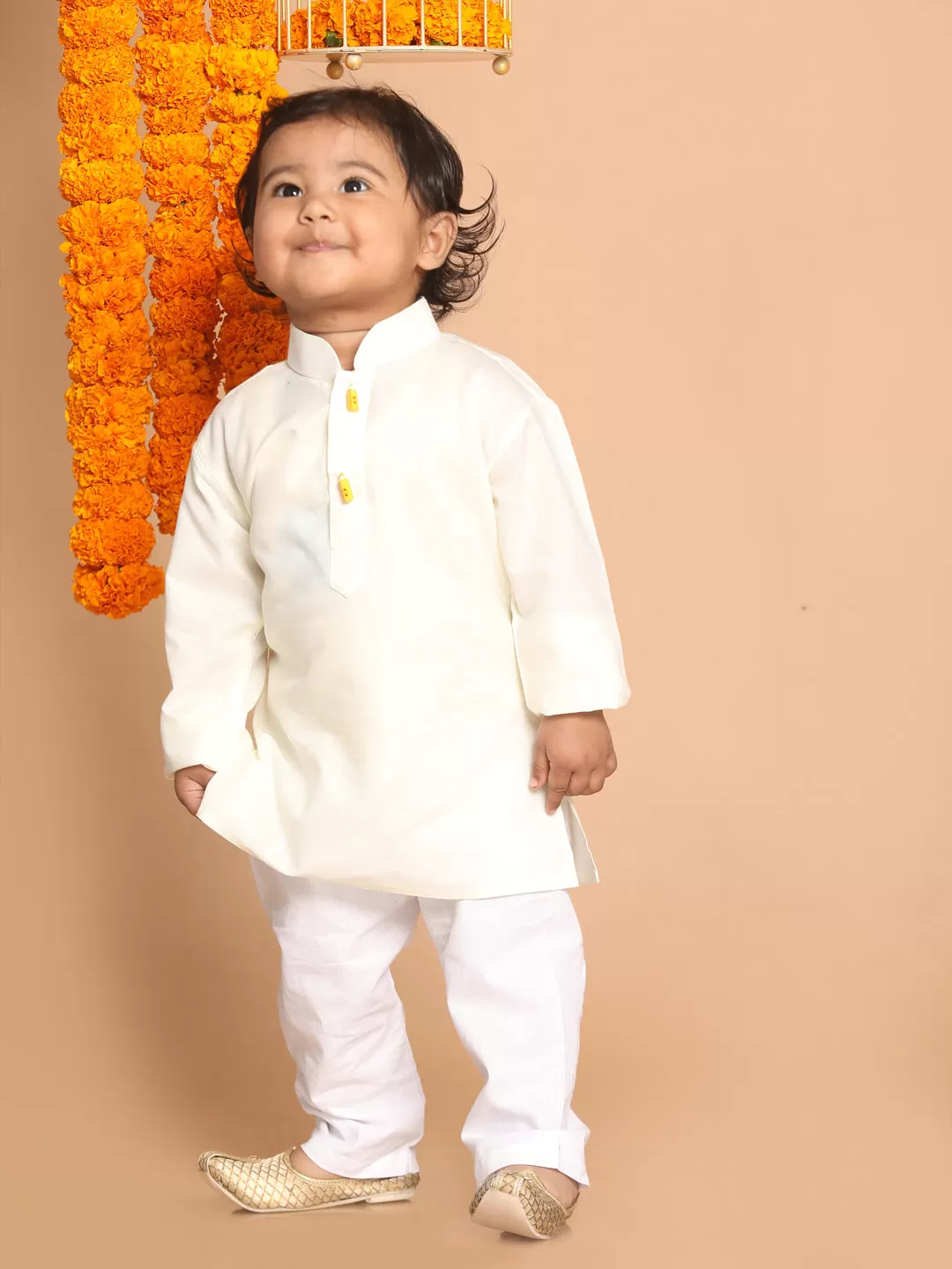 VASTRAMAY Boy's Cream Kurta