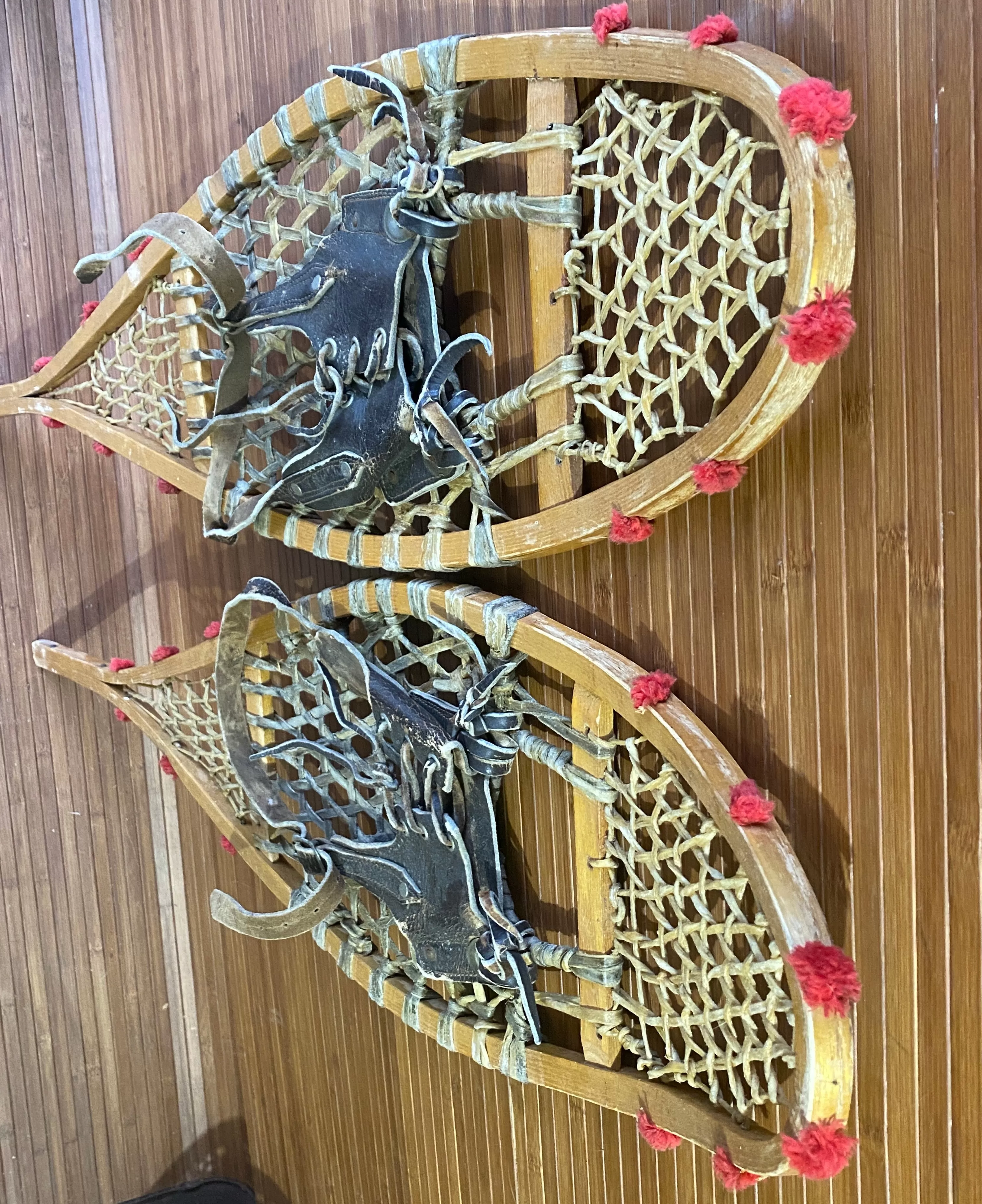 Vintage Native American Indian Snowshoes With Red Pom Poms