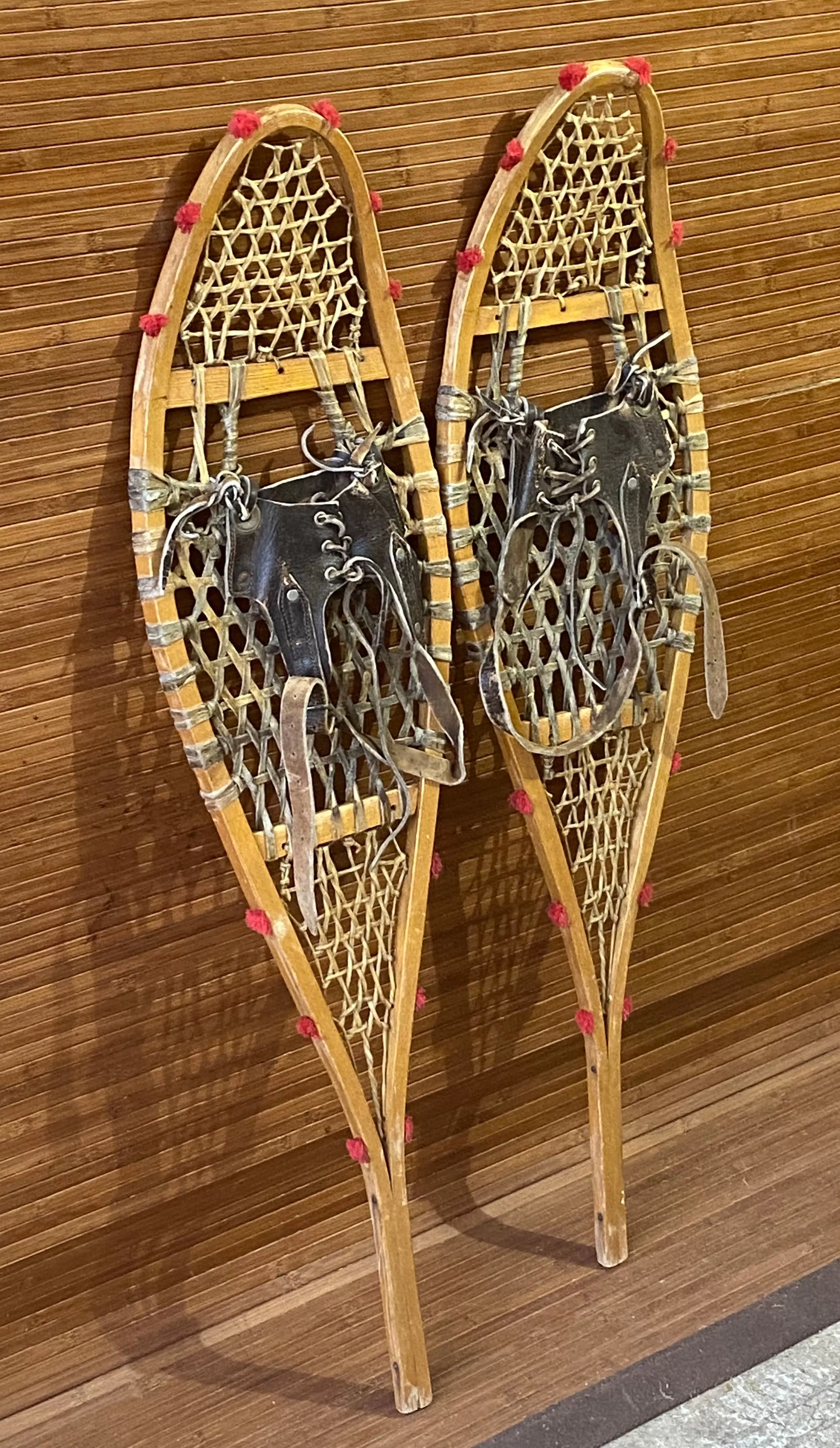 Vintage Native American Indian Snowshoes With Red Pom Poms