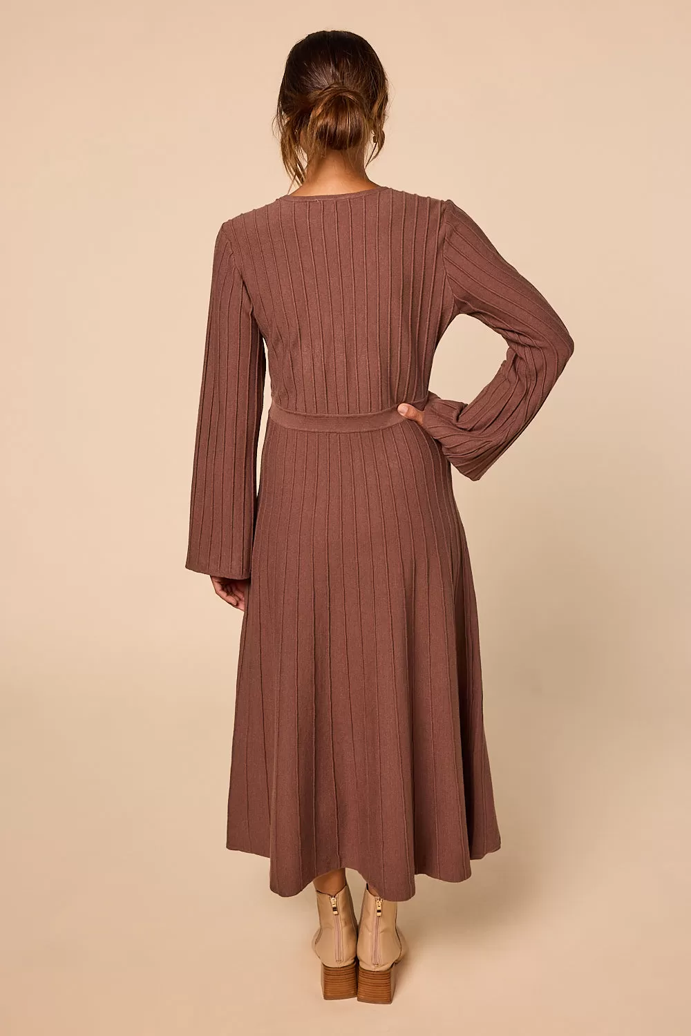 Waisted Knitted Dress in Cacao