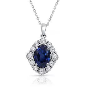 White Gold Sapphire & Diamond Heirloom Pendant