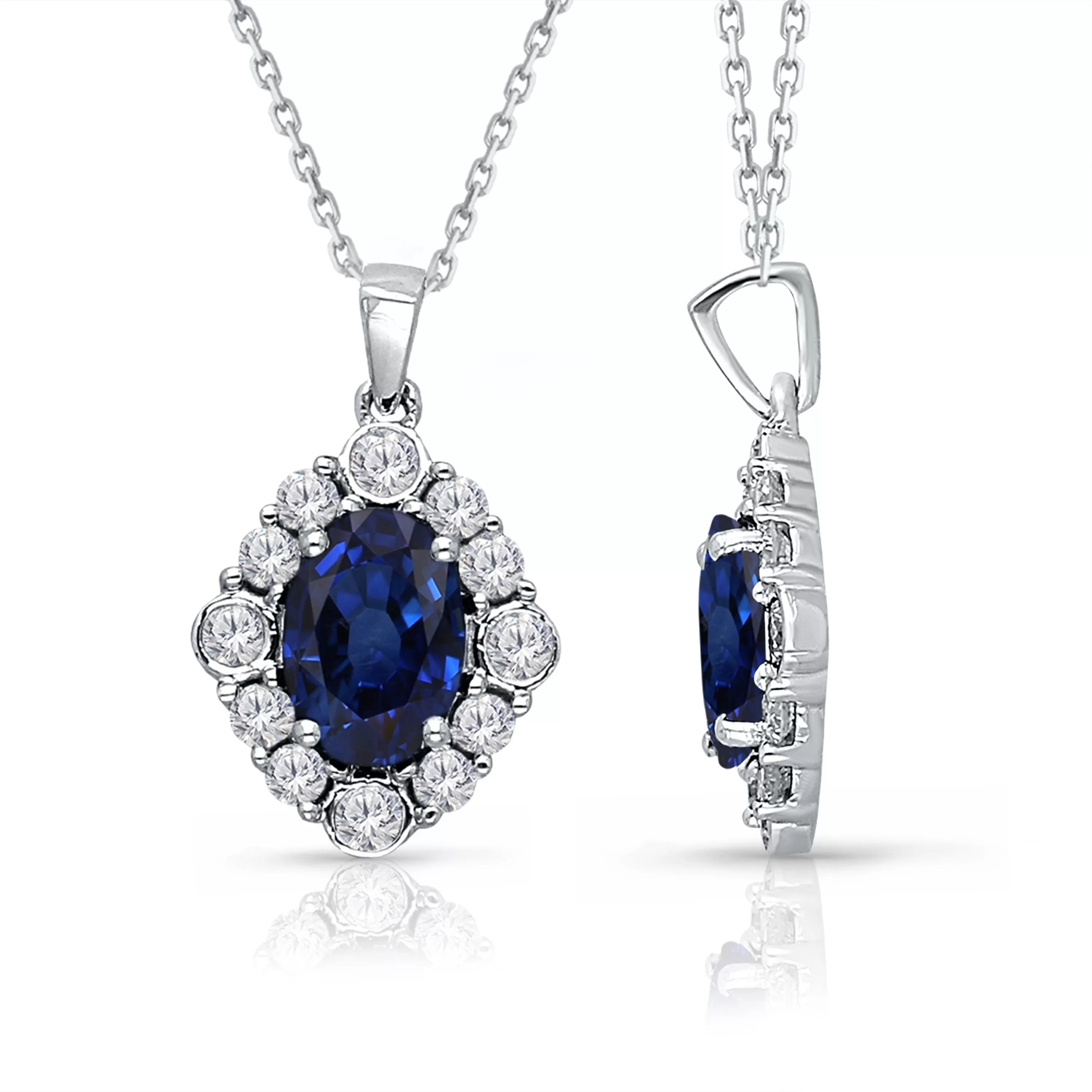 White Gold Sapphire & Diamond Heirloom Pendant