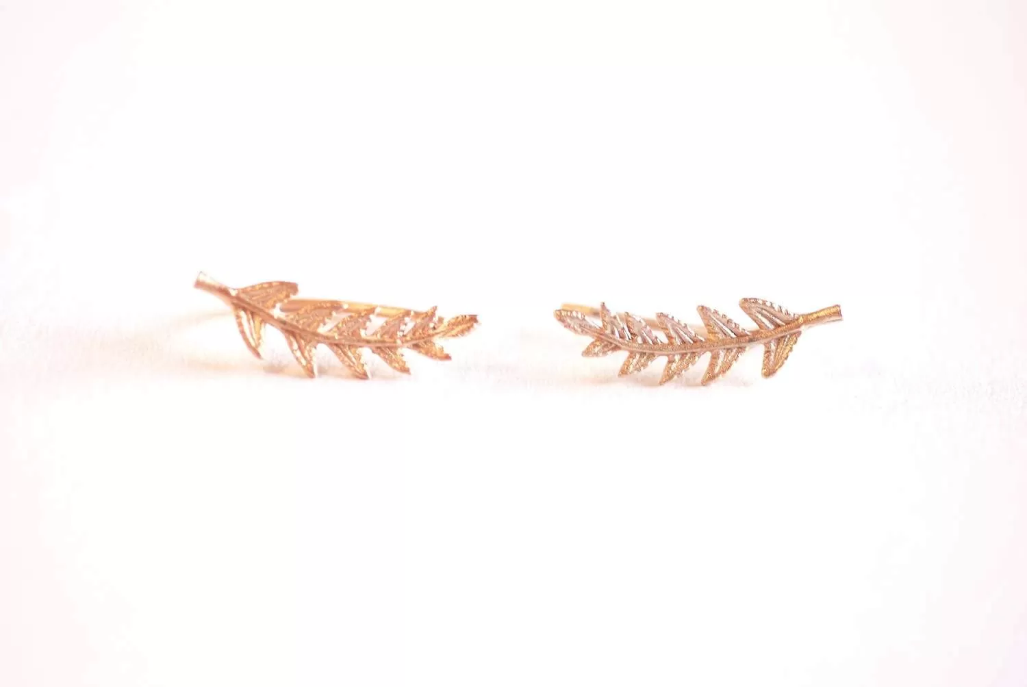 Wholesale Matte Rose Gold Leaf Ear Climber- Rose Gold Leaf Ear Cuff, Leaf Earrings Ear Crawler, Ear Climber, Ear Jacket, Leaves Ear Climber Crawler