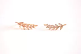 Wholesale Matte Rose Gold Leaf Ear Climber- Rose Gold Leaf Ear Cuff, Leaf Earrings Ear Crawler, Ear Climber, Ear Jacket, Leaves Ear Climber Crawler