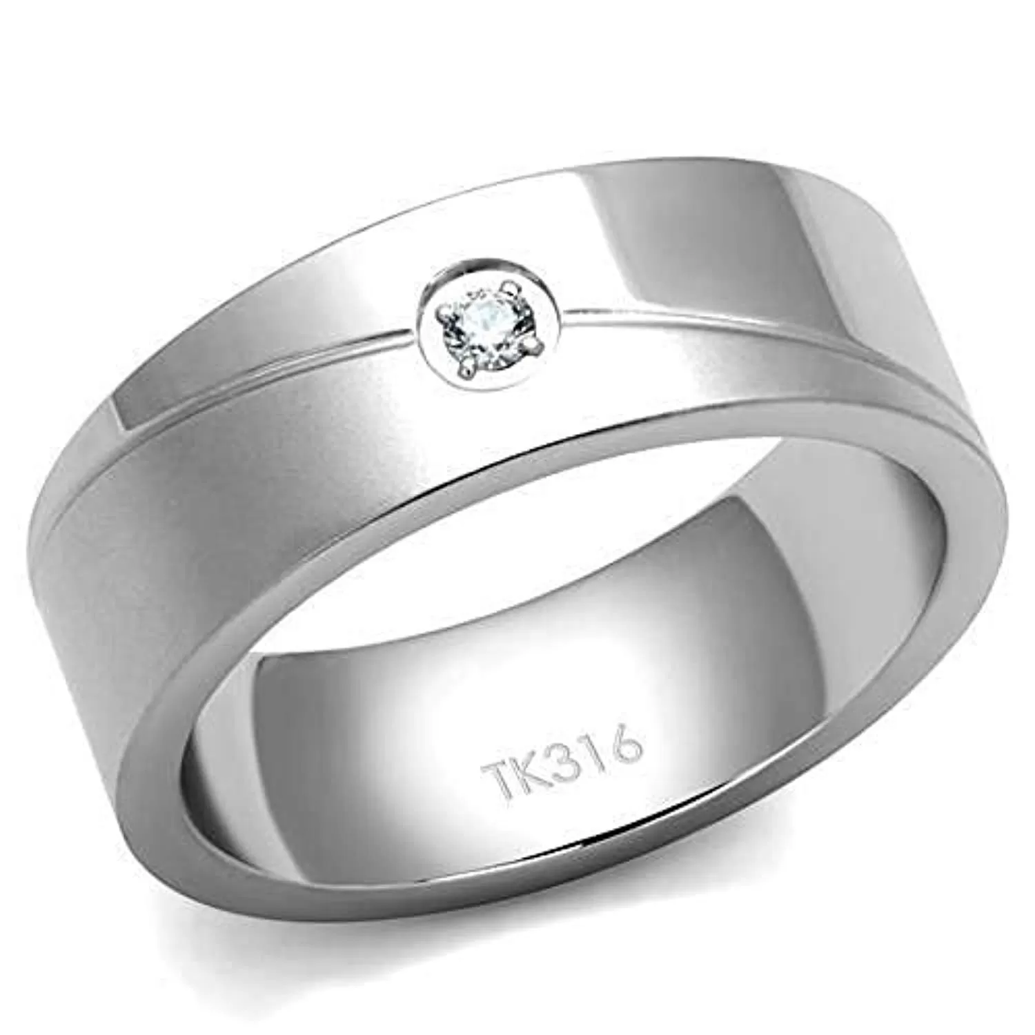 WildKlass Stainless Steel Ring High Polished Men AAA Grade CZ Clear