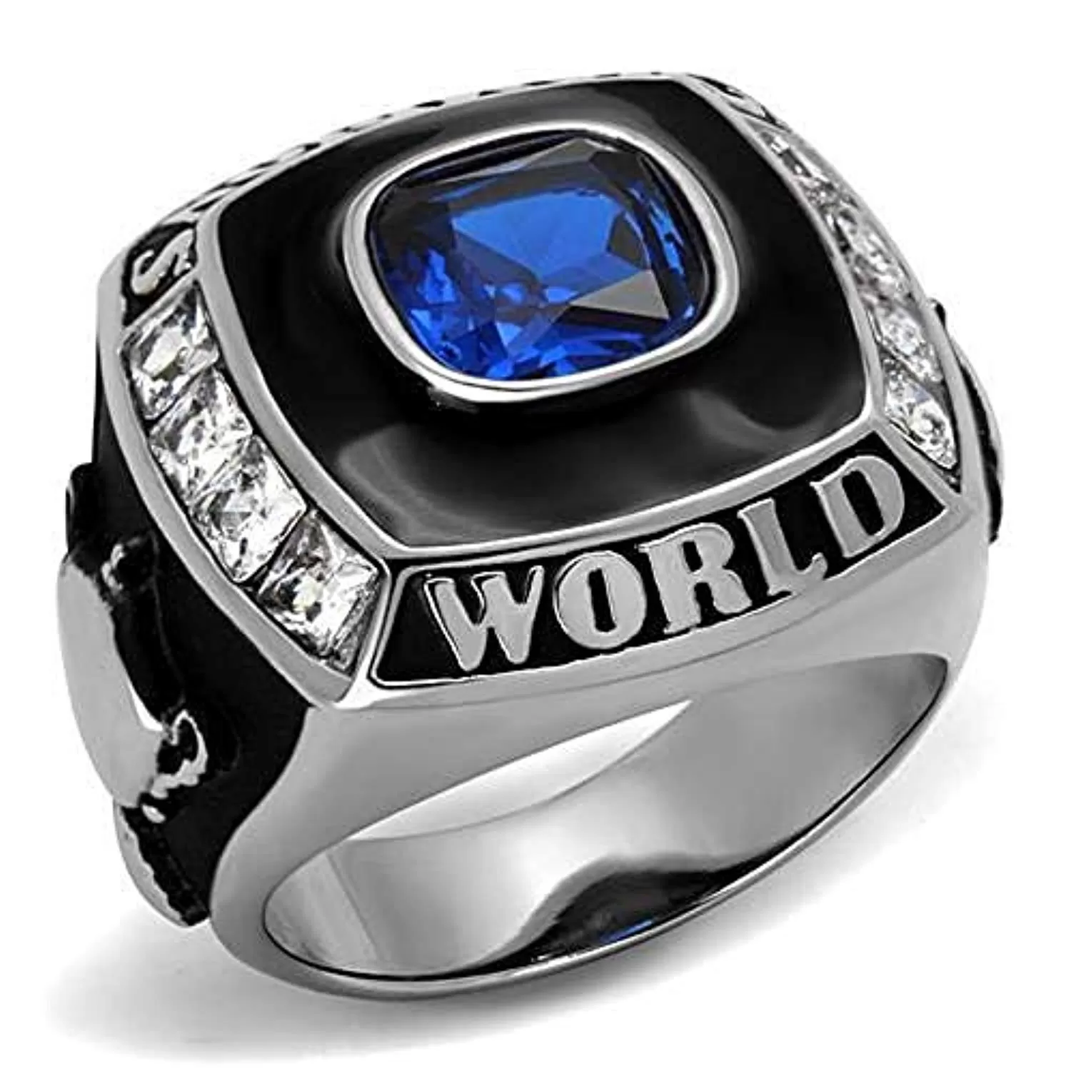 WildKlass Stainless Steel Ring High Polished Men Synthetic Sapphire