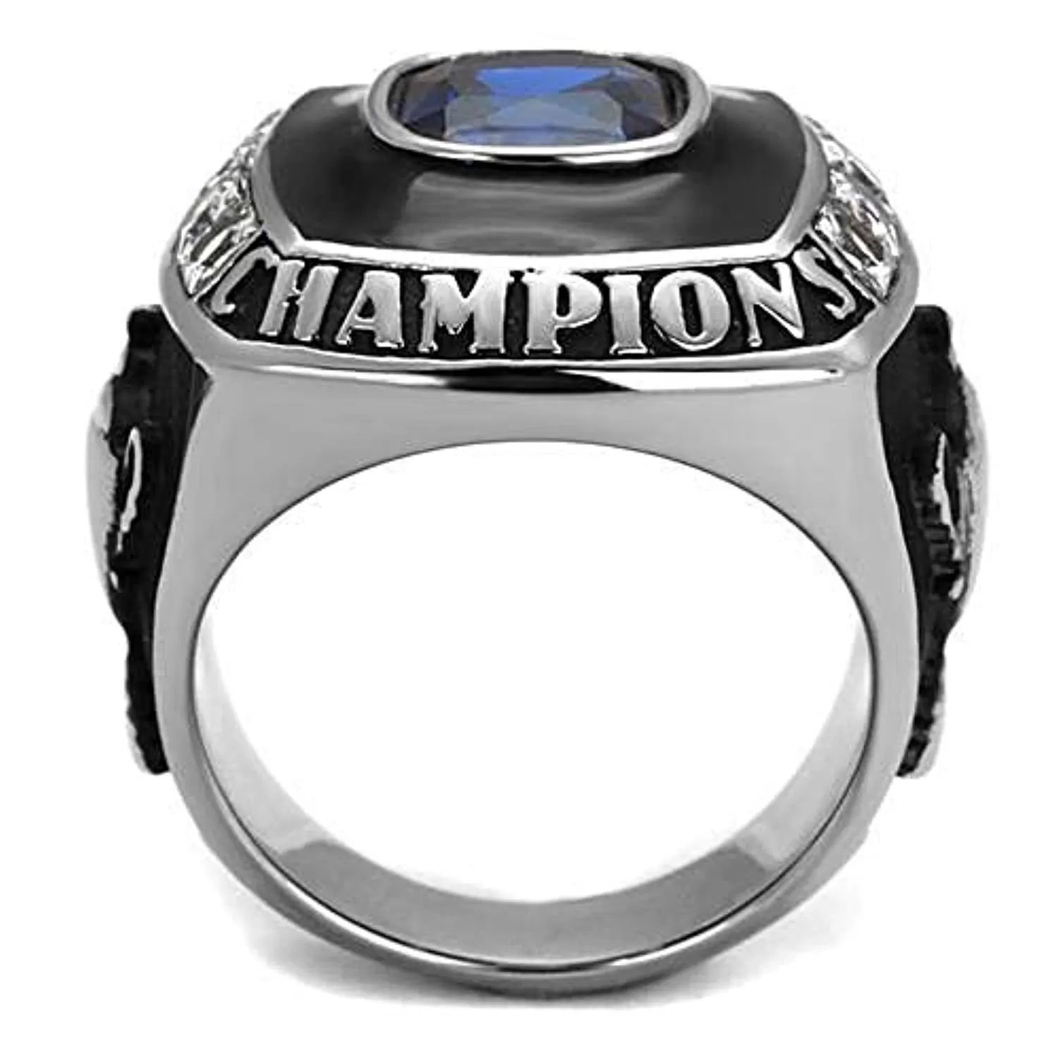 WildKlass Stainless Steel Ring High Polished Men Synthetic Sapphire